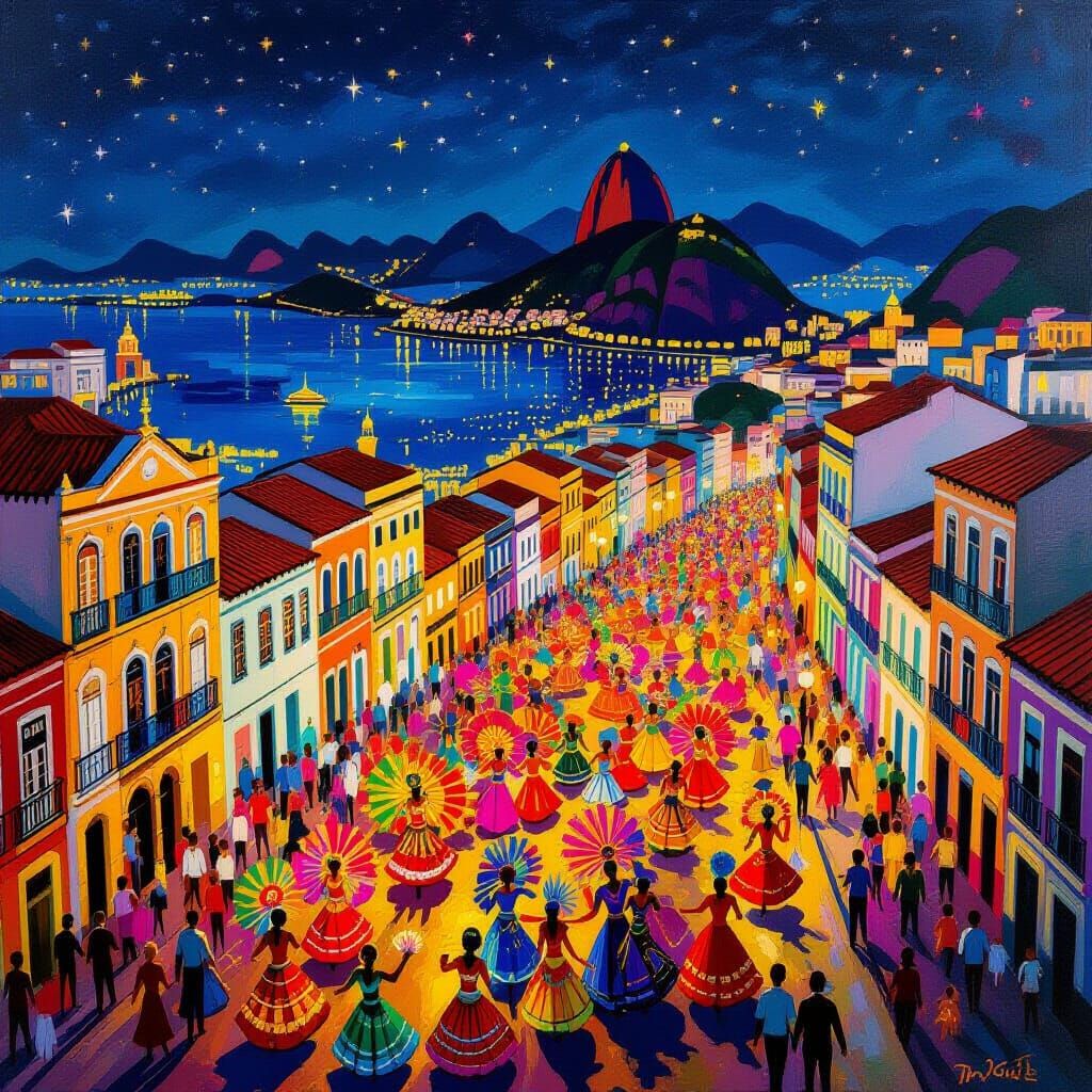 Rio Carnaval Night Scene in Surreal Modern Style