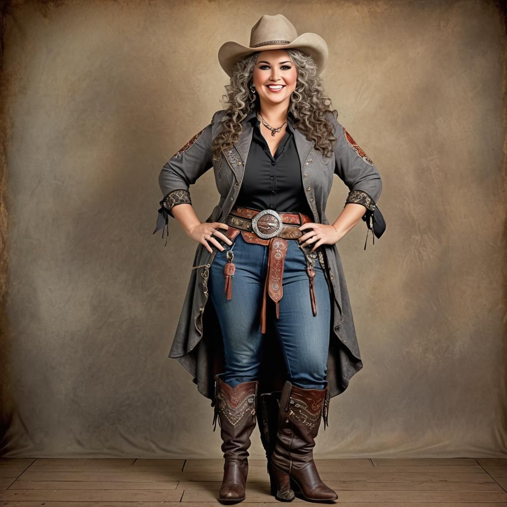 Curvy Older Woman as Western Gunslinger