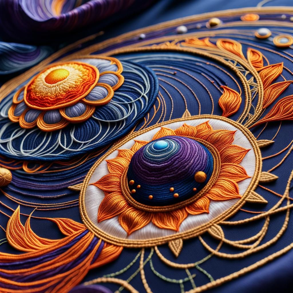 Solar System Embroidery in Art Nouveau Style