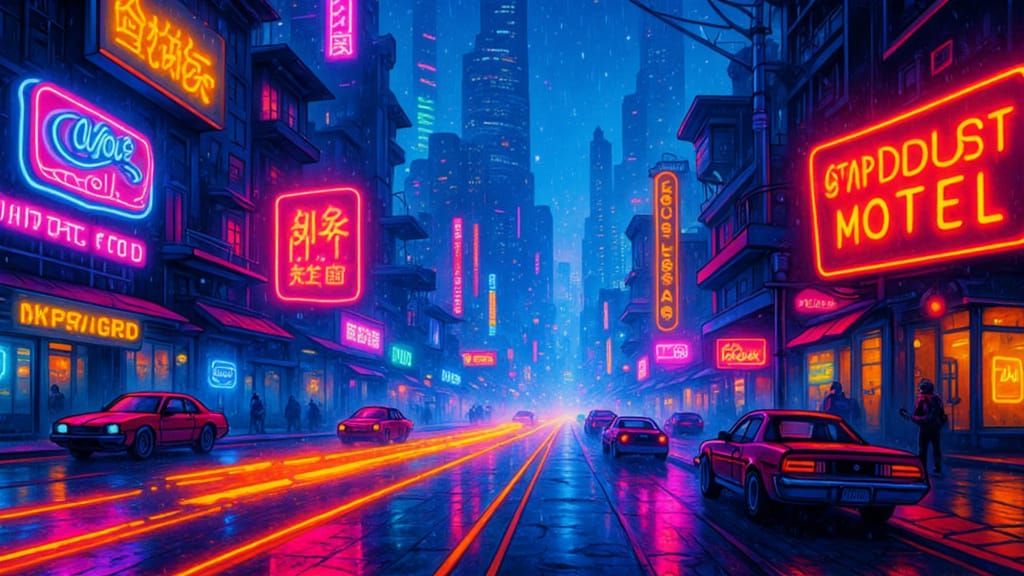 Cyberpunk Megacity Street in Neon Rain