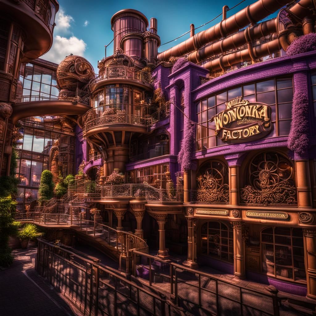 Hyperrealistic Willy Wonka Chocolate Factory in HDR