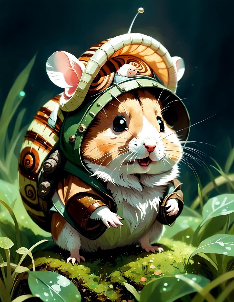 Hamster in Snail Costume: Digital Art Painting