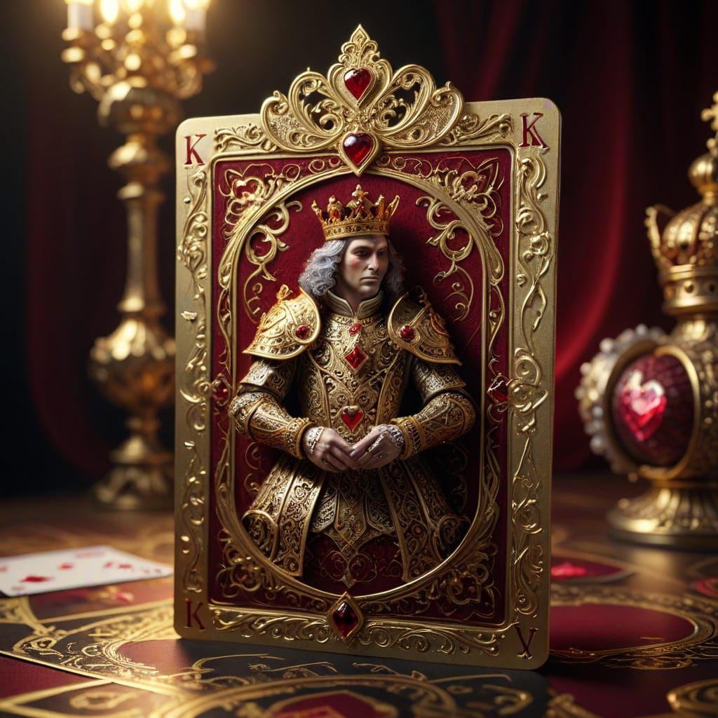 Fantasy King of Hearts Card in Baroque Style