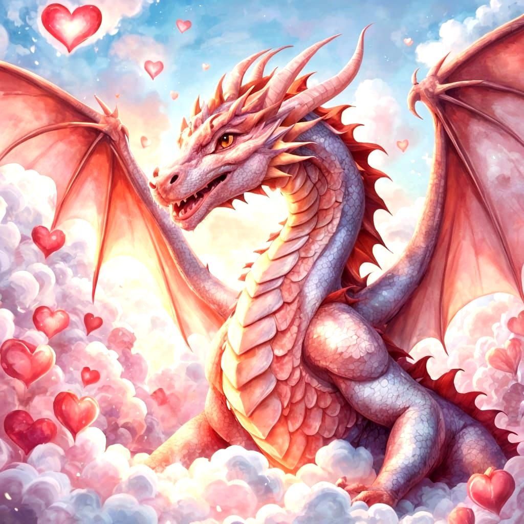 Friendly Dragon of Love in Cartoon Style