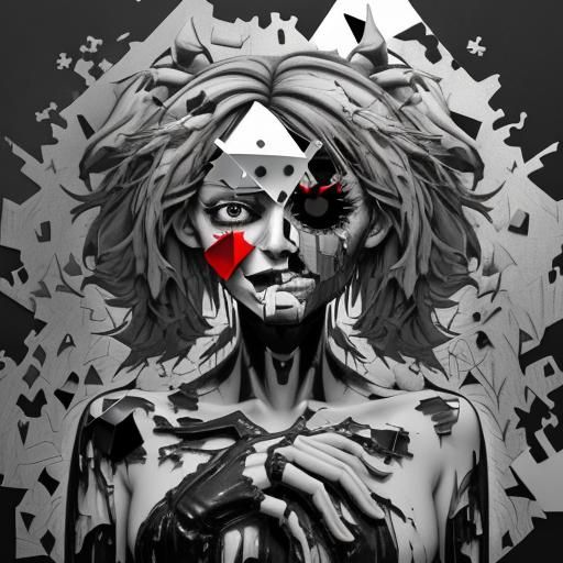 Fragmented Male Face in Digital Collage with Anaglyph Effect