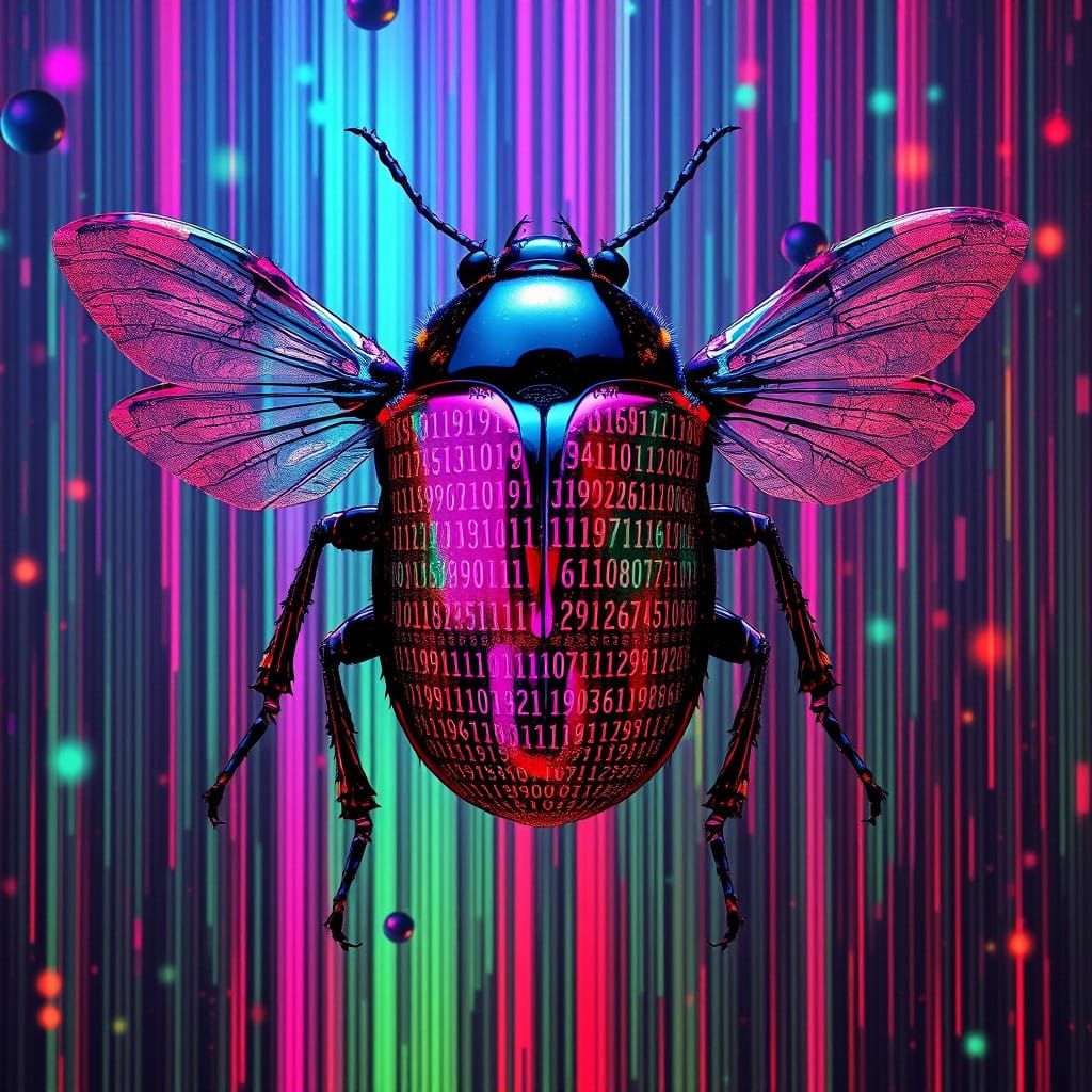 Digital Beetle in a Holographic Vortex with Binary Code