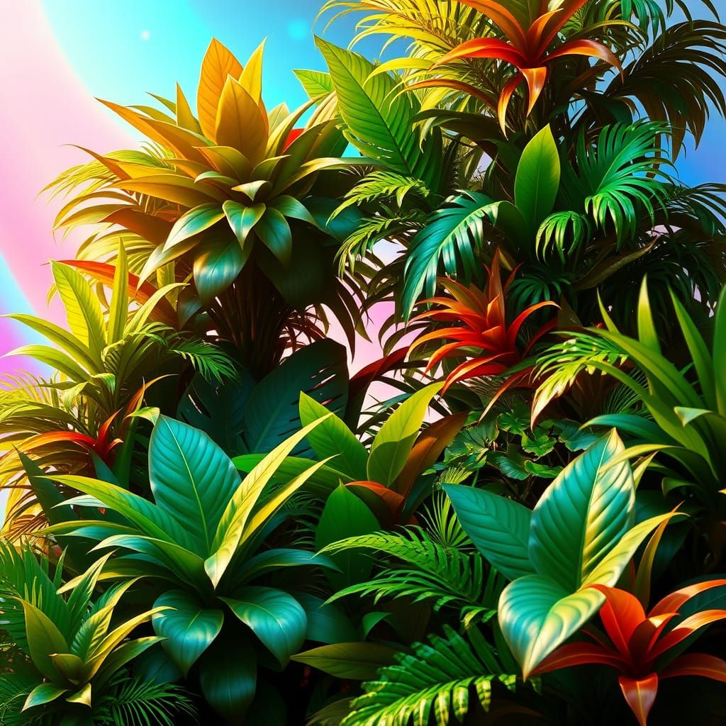 Hyper-Realistic Tropical Foliage with Crisp White Background