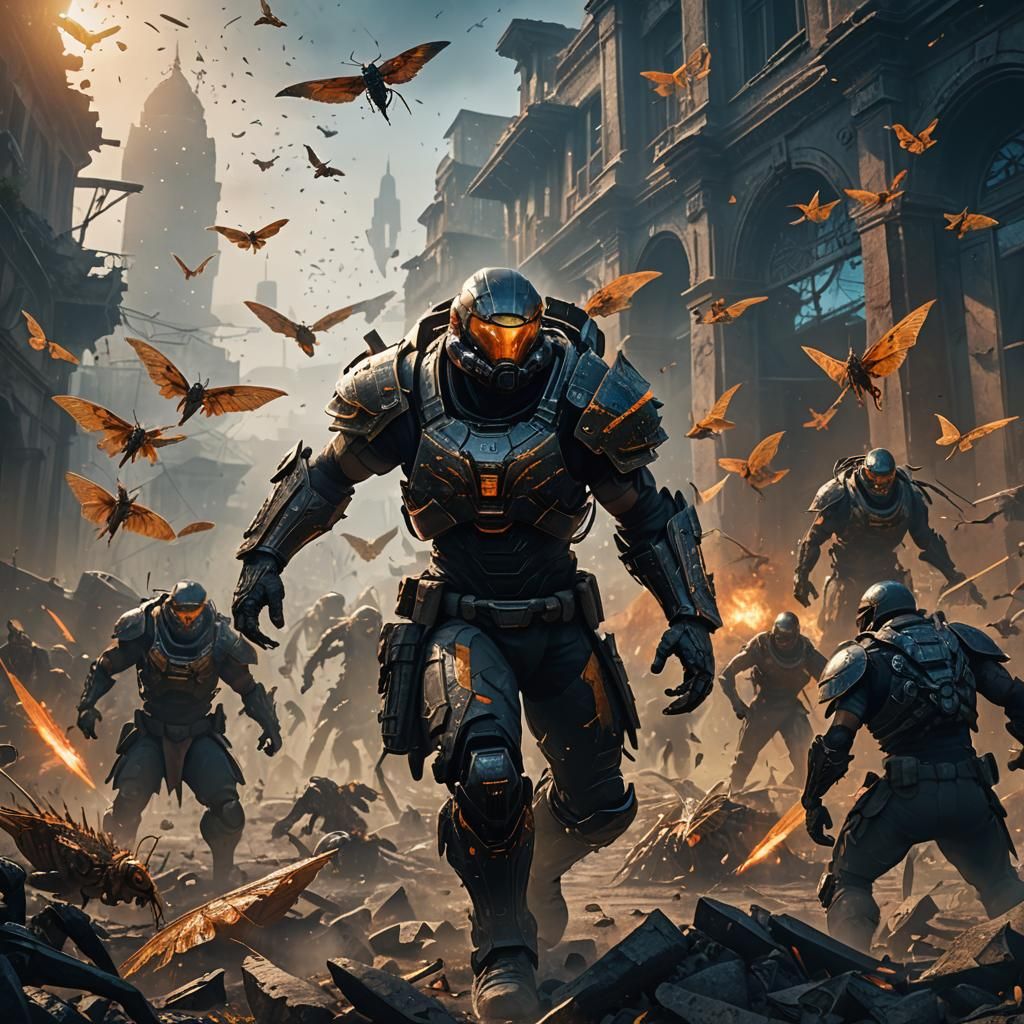 Marcus Fenix Battles Locusts in Ruined City