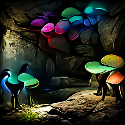 Bioluminescent Mushrooms in a Cave: Digital Illustration