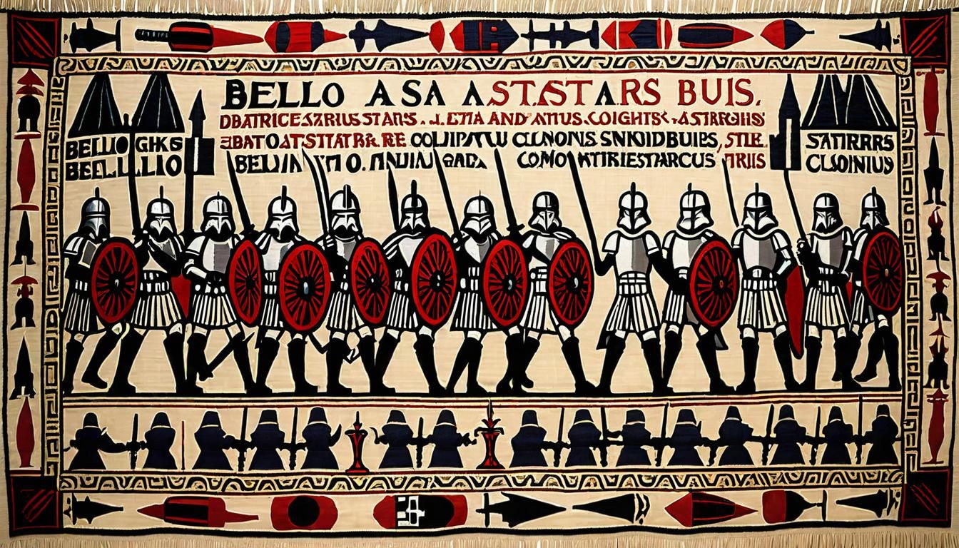 Sci-Fi Medieval Battle in Bayeux Tapestry Style