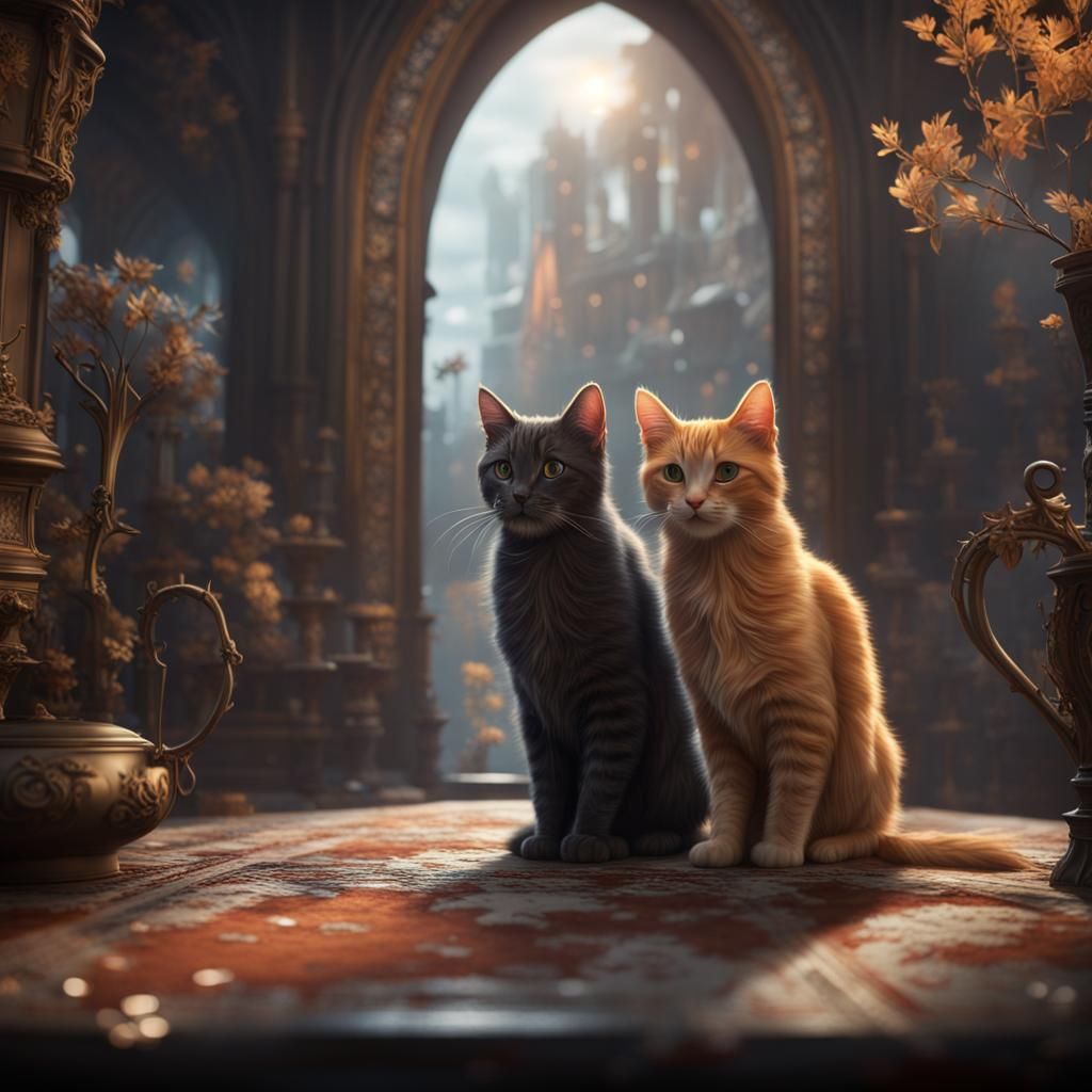 Two Cats in Fantastical Fantasy Art