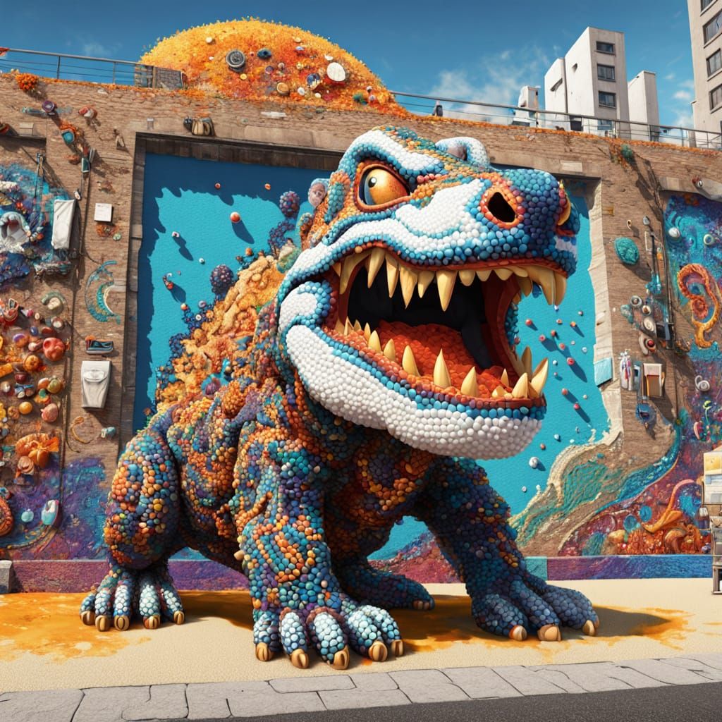 Surreal Bead Animal Sculpture on Sandy Beach