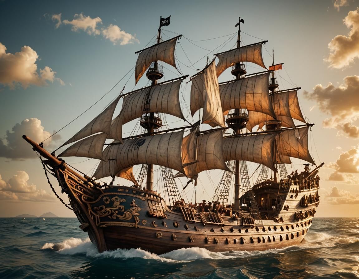 Majestic Pirate Ship on the Open Sea