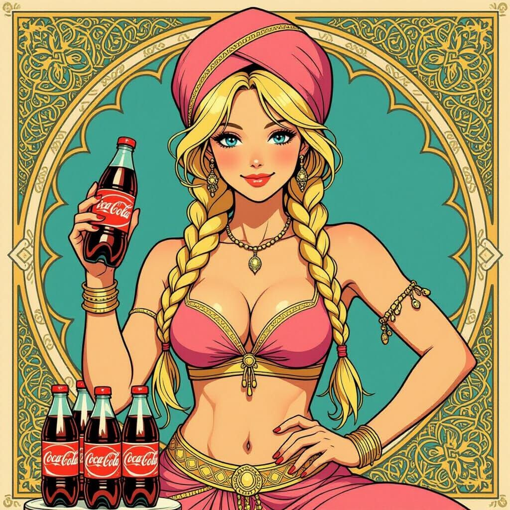 Blonde Genie with Soda, in Art Nouveau Style