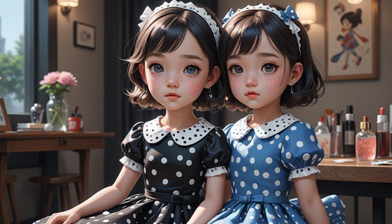 Cartoon Baby Girl with Makeup in Anime Style