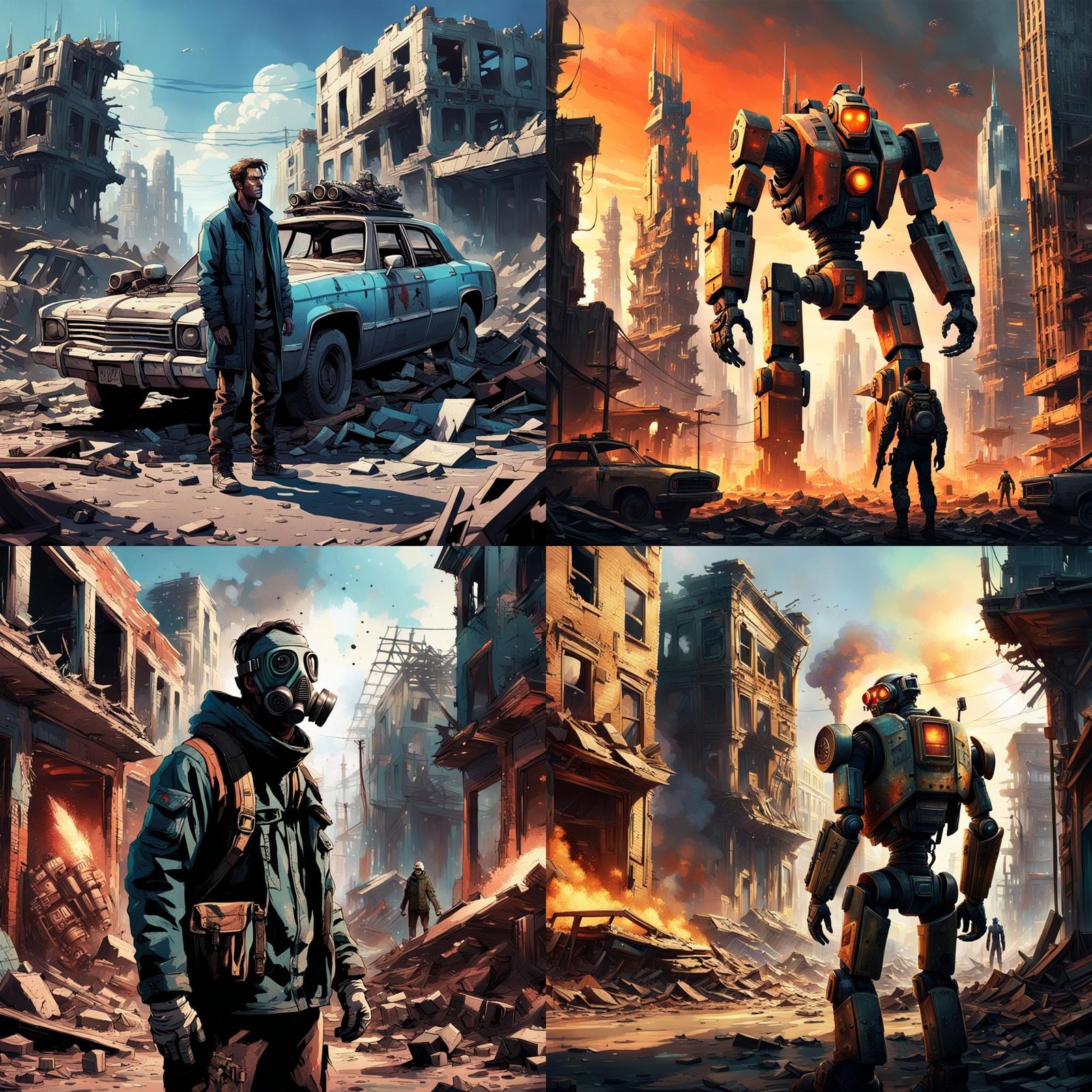 Post-Apocalyptic Robot Battle in a Ruined City