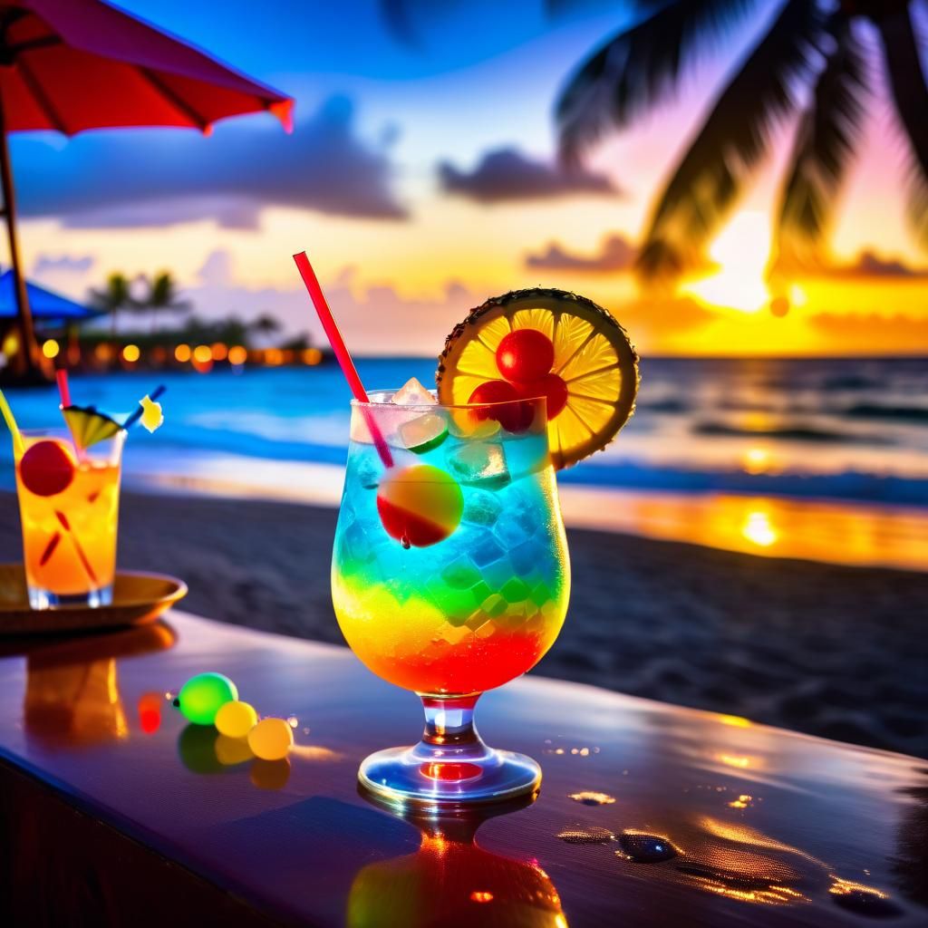 Exotic Cocktail at Hawaiian Luau Bar with Ocean View