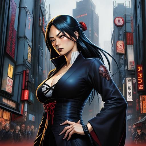 Japanese Gothic Girl in City: Comic Book Art
