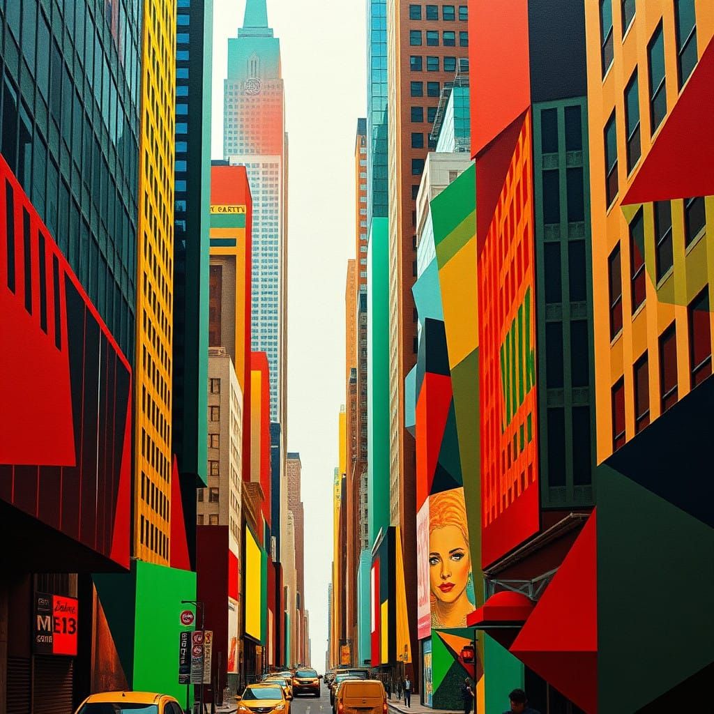 Neo-Cubist Cityscape Overlooking Wall Street