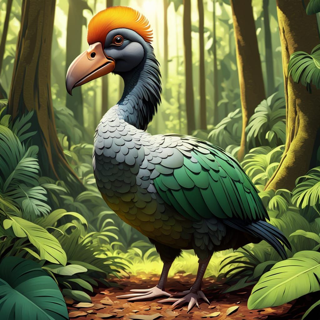 Dodo Bird in Forest: Charley Harper Inspired Digital Art