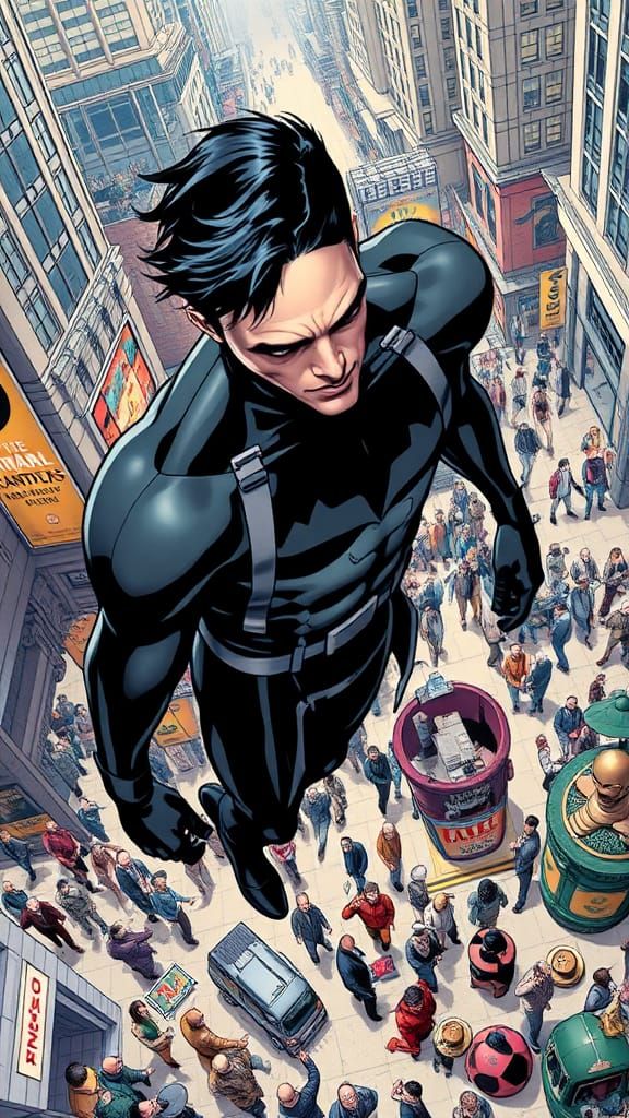 Man Floats Above Crowd in DC Comic Style