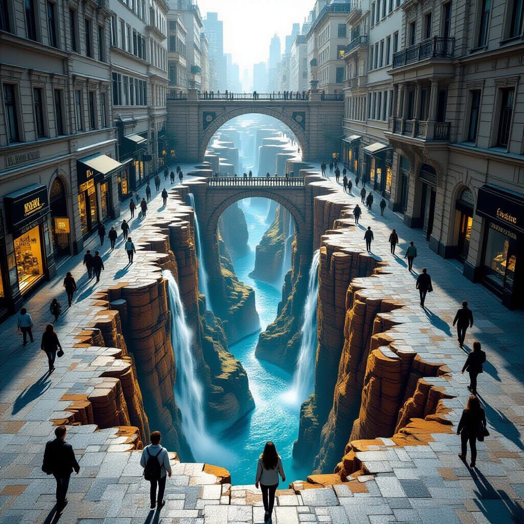 Surreal 3D Street Art Canyon on Pavement