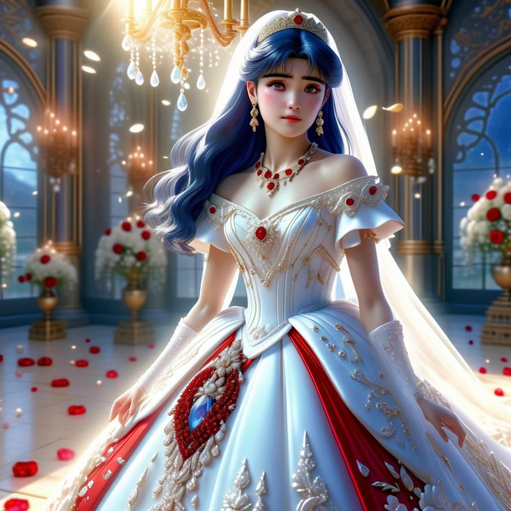 Sailor Mars in Wedding Dress with Ruby Jewelry