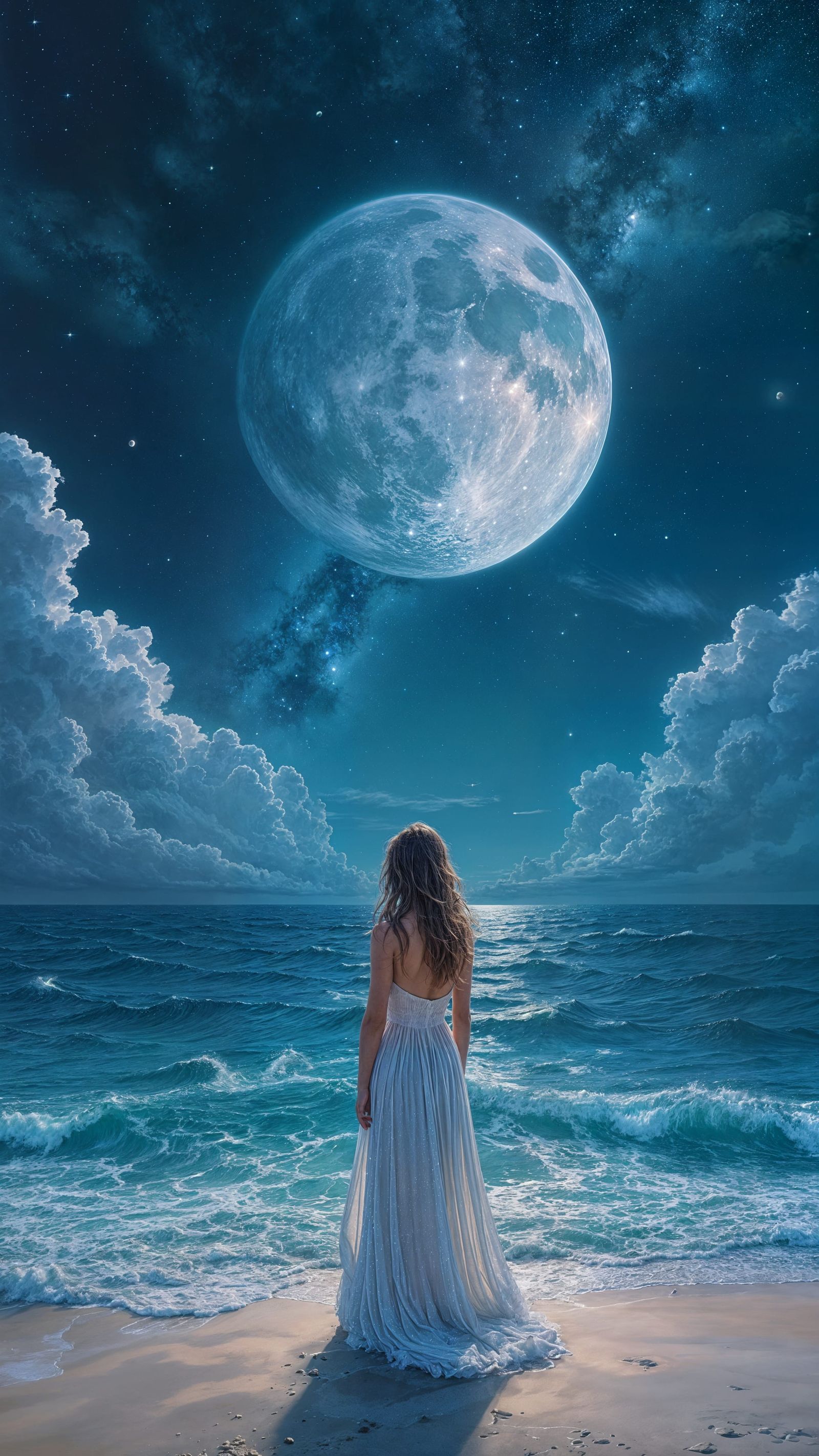 Ocean at Night: Majestic Luminous Oil Painting