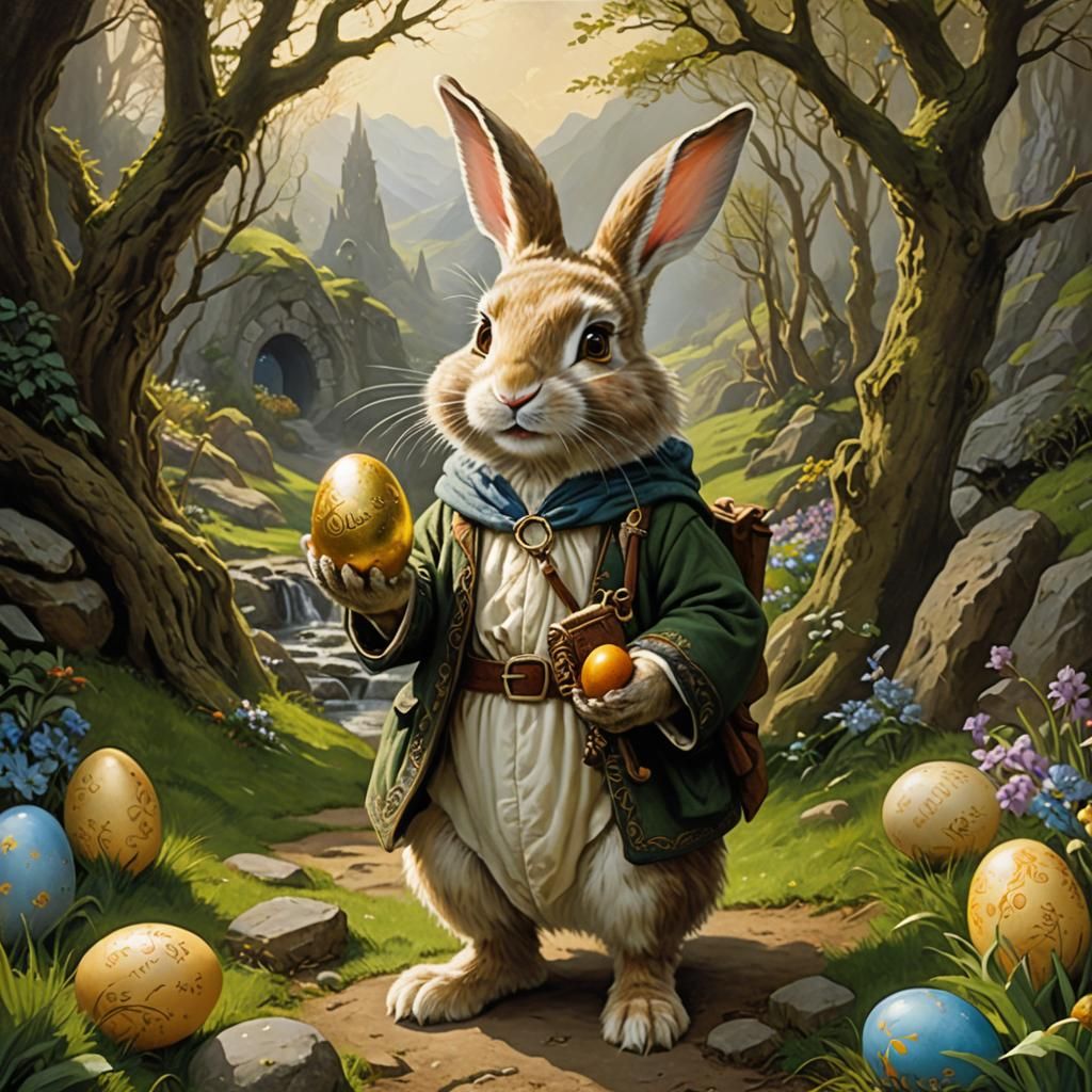 Hobbit Easter Bunny with Golden Ring Egg