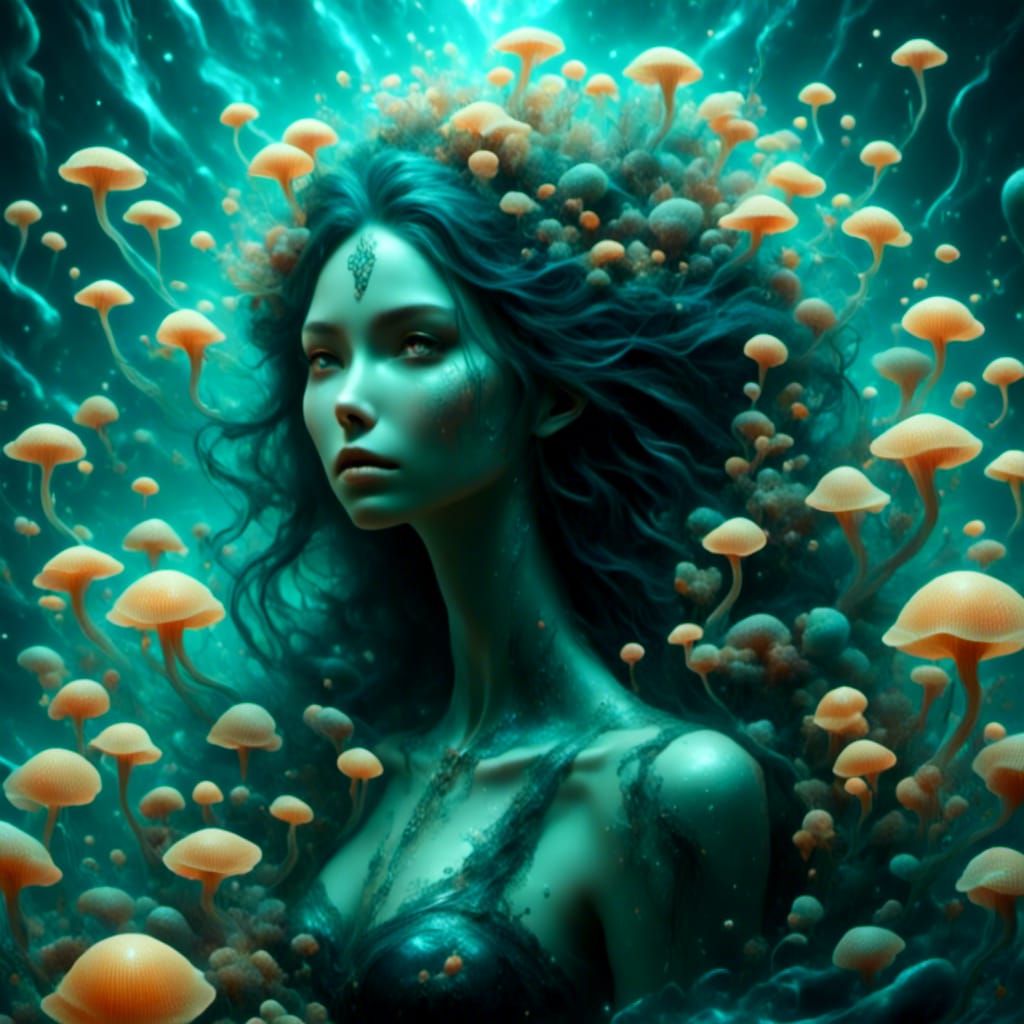 Dark Mermaid in Deep Water Fantasy