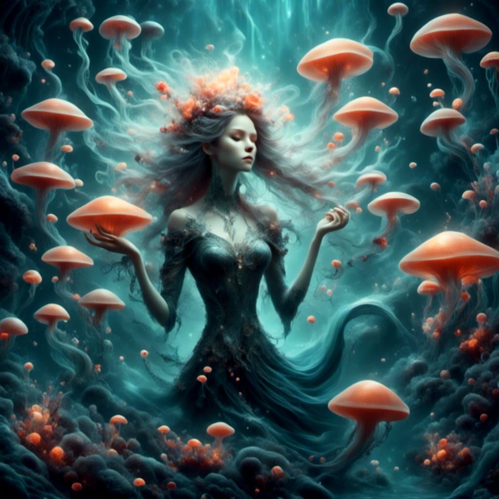 Dark Mermaid in Deep Water Fantasy