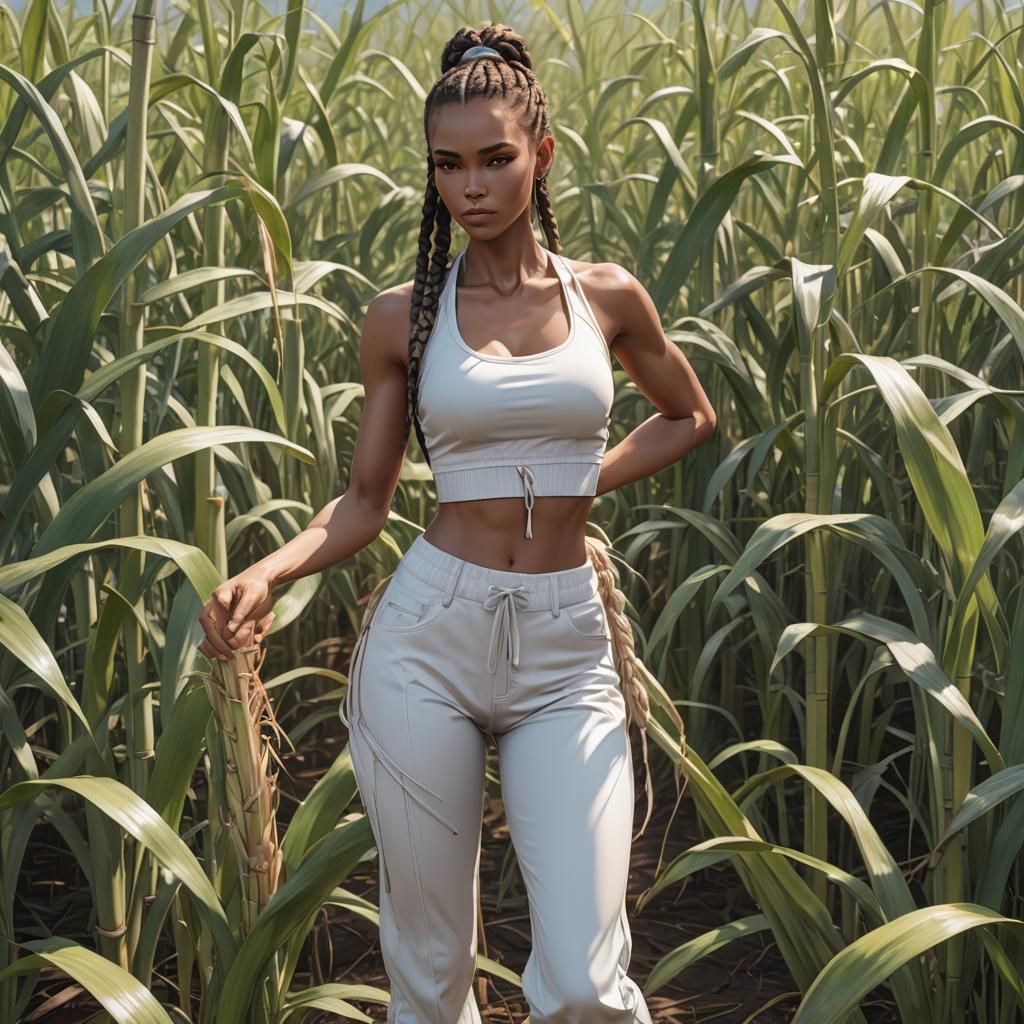 Cuban Model Chopping Sugar Cane: 3D Anime Art