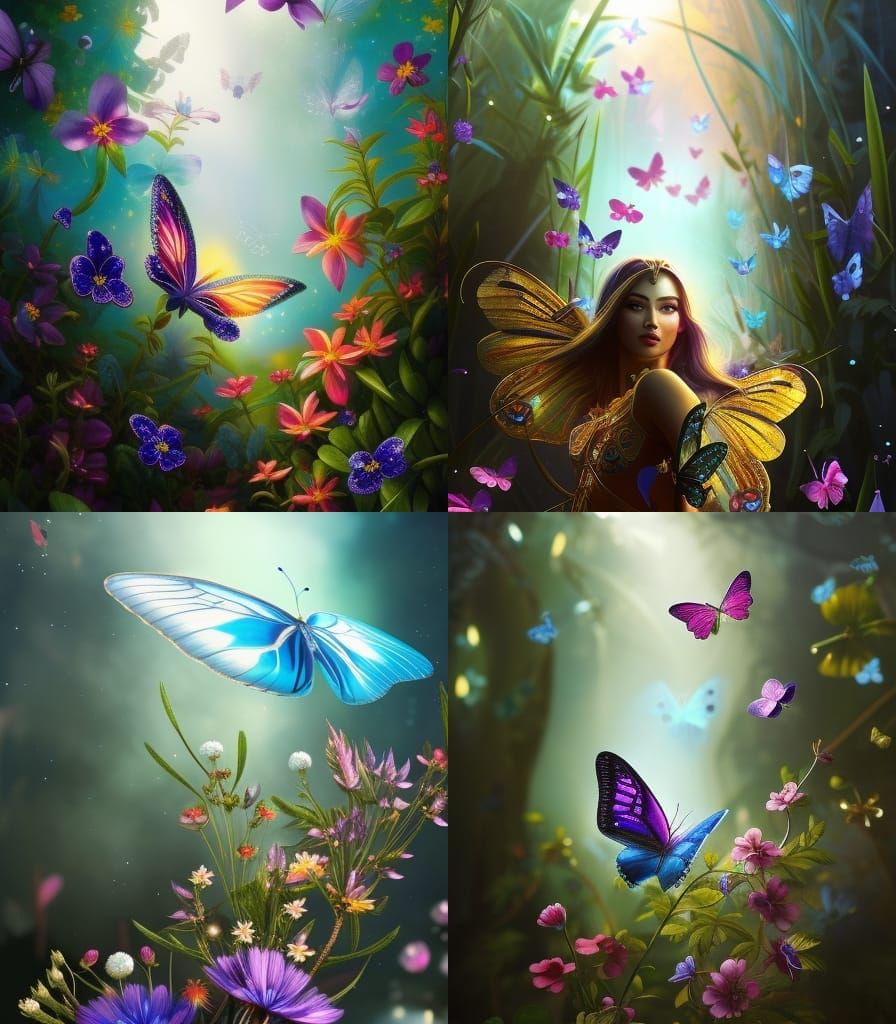 Indigo Butterfly with Crystalline Flowers