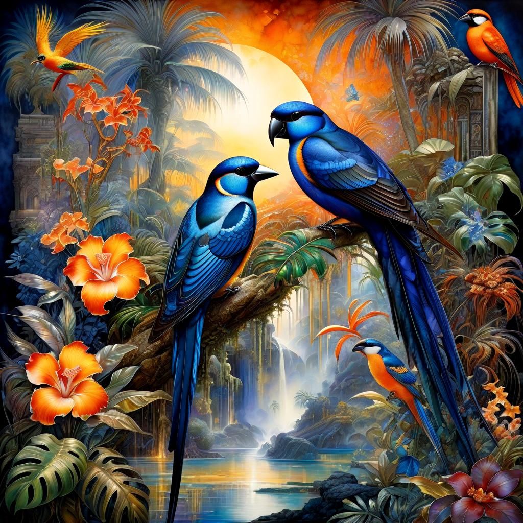 Noir Tropical Birds of Paradise Watercolour