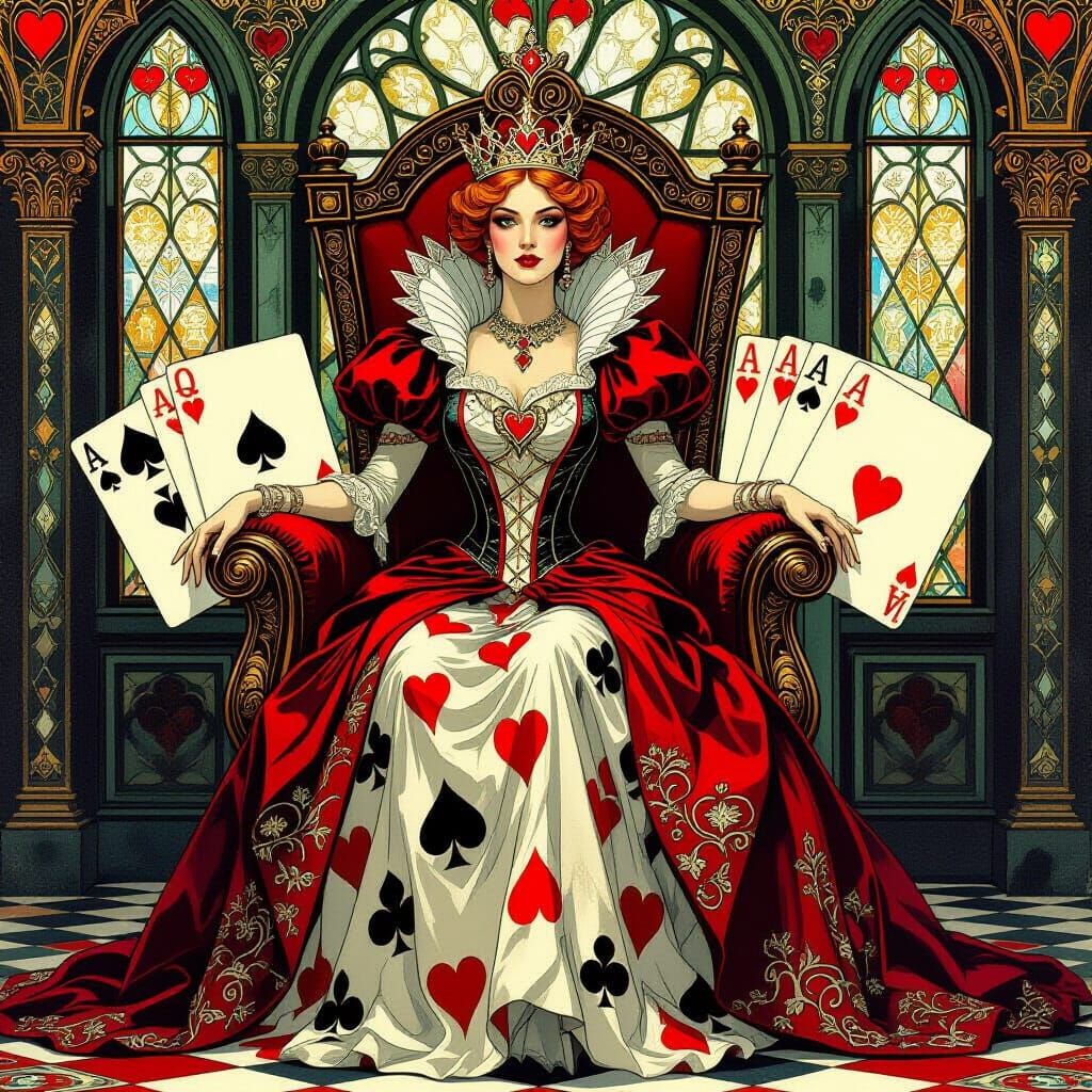 Queen of Hearts Rules Card Kingdom in Opulent Style
