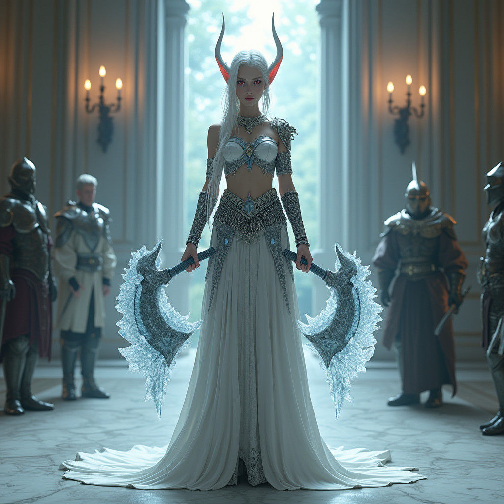 Albino Elf Queen with Ice Axes
