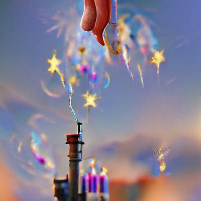 Steampunk Fireworks Display in Night Sky