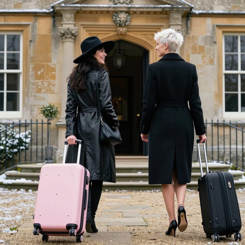 Women Arriving at English Mansion Entrance