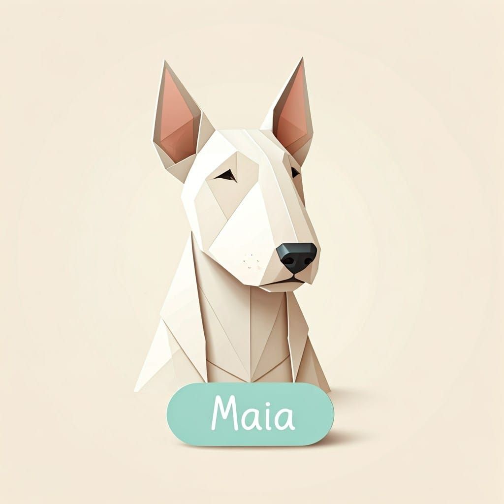 Origami Bull Terrier Papercraft with Name Maia