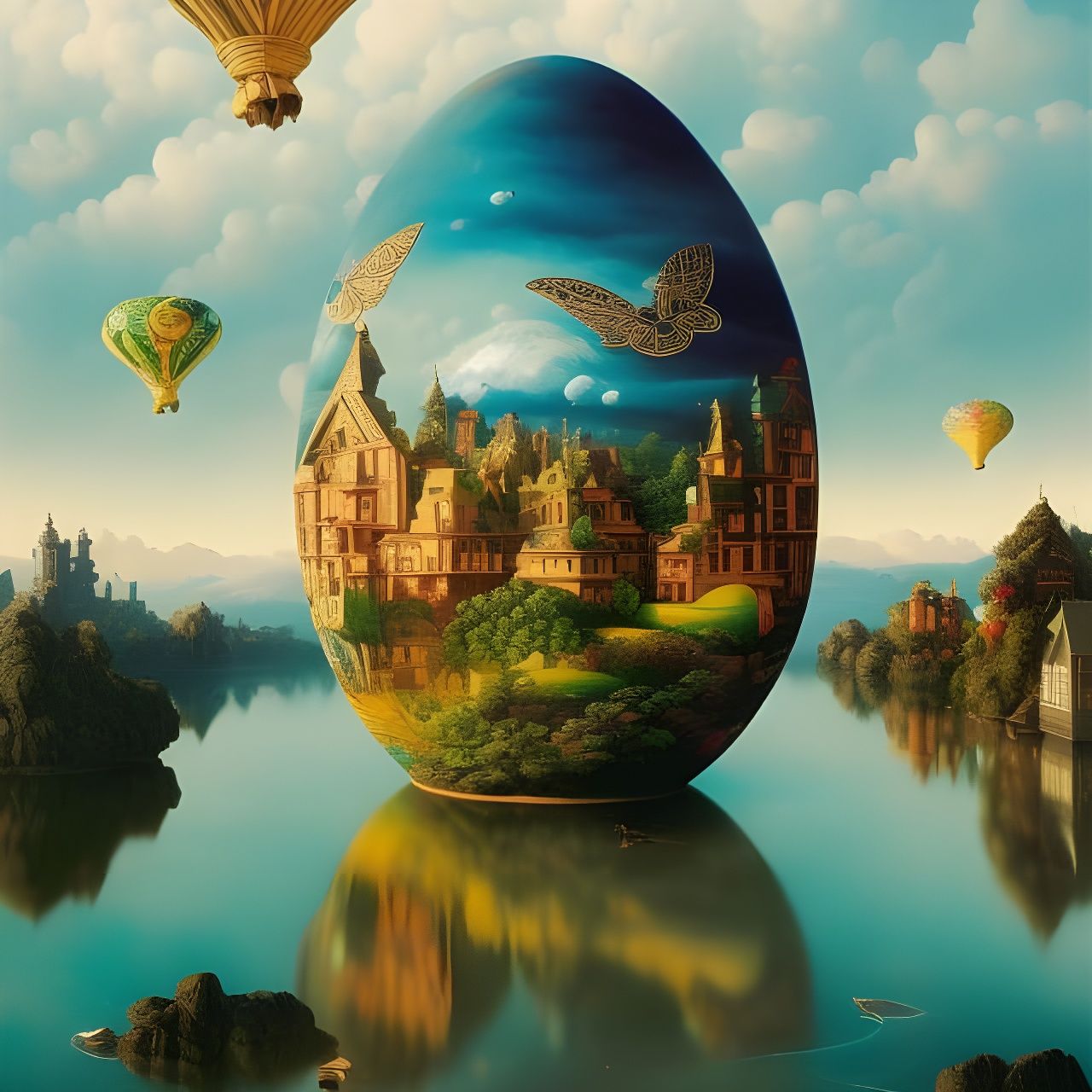 Surreal Flying Easter Egg Digital Art