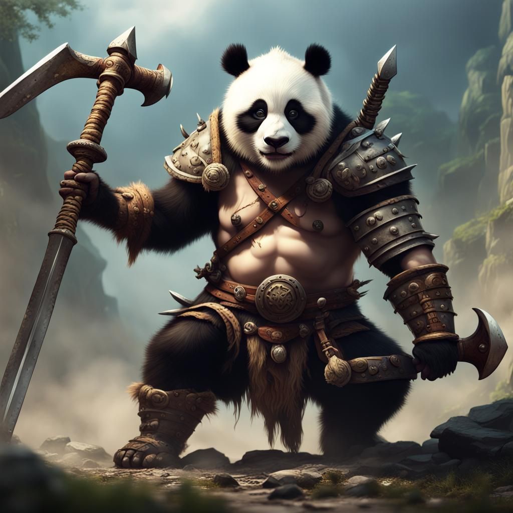 Panda Barbarian Warrior in Frazetta Style
