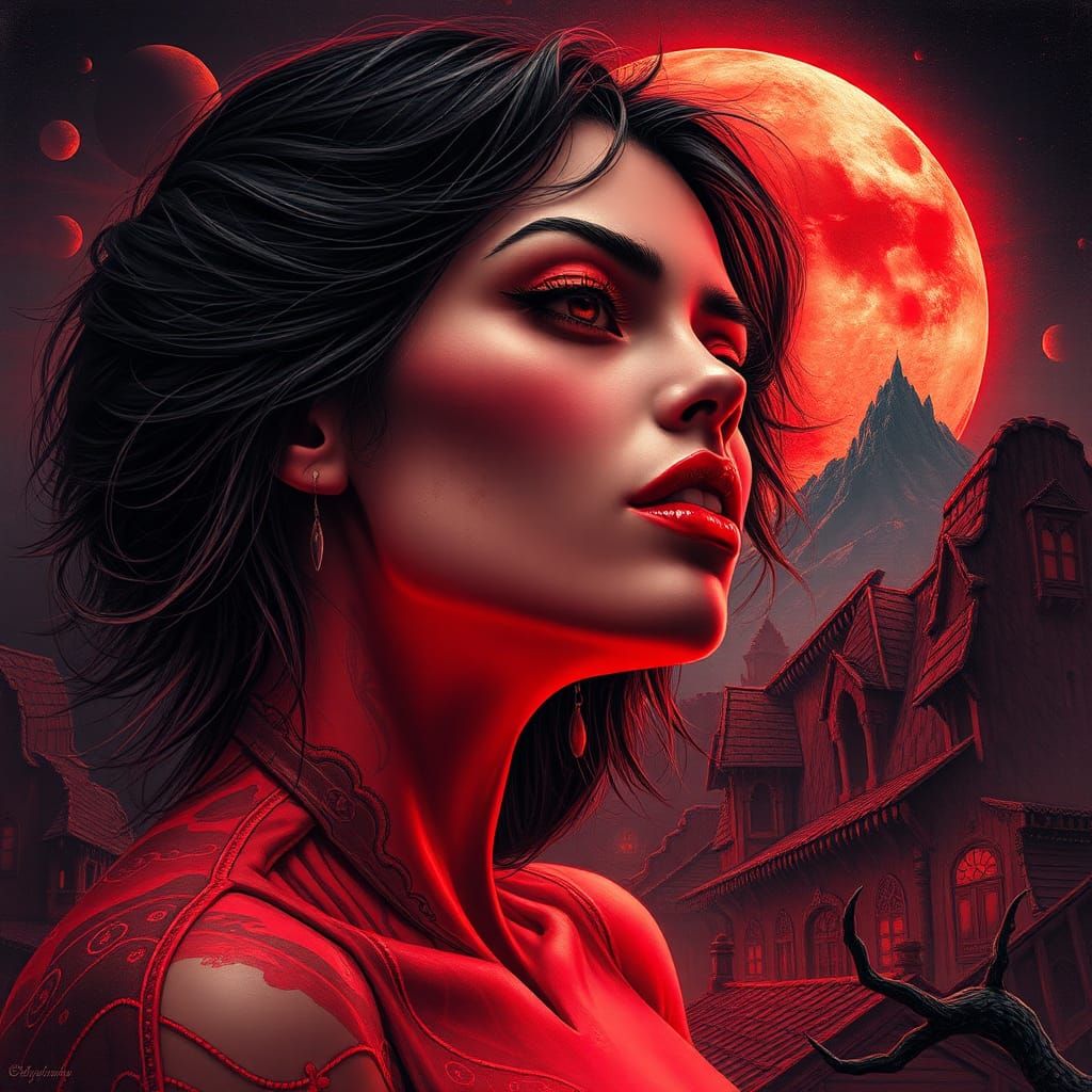 Biometric Vampire in Red Landscape Color Print