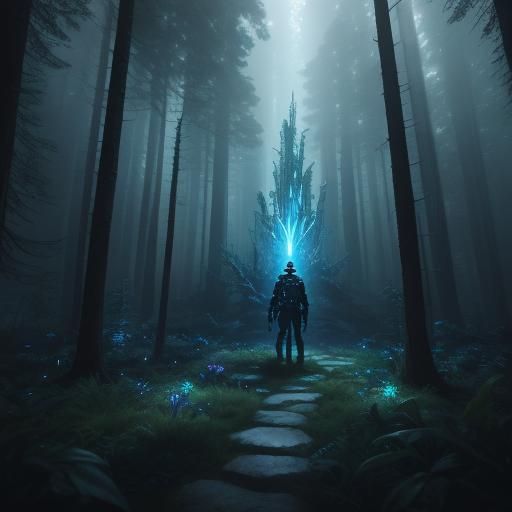 Surreal Forest Scene with Glowing UFO