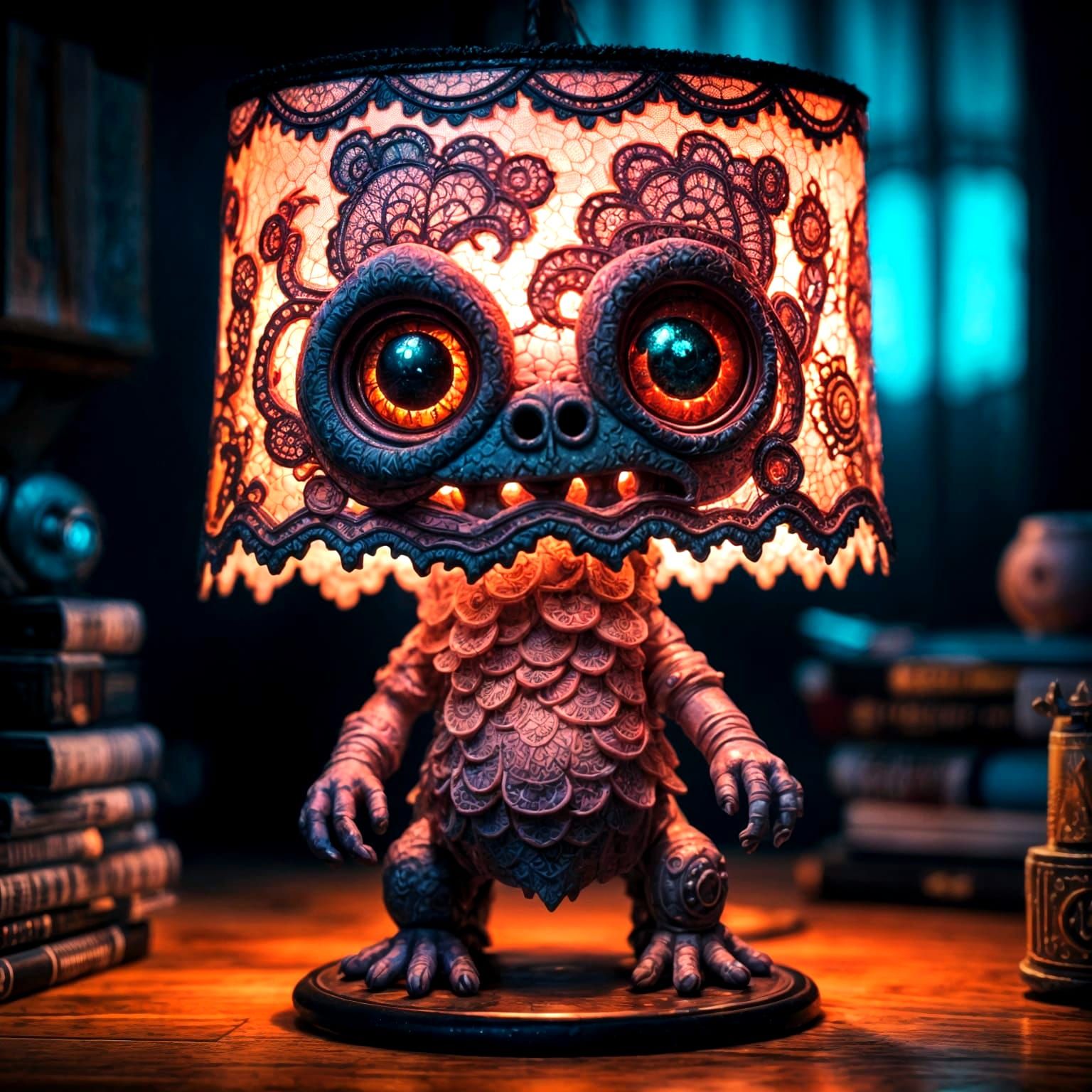 Adorable Chibi Lampshade Monster in Detailed Digital Art