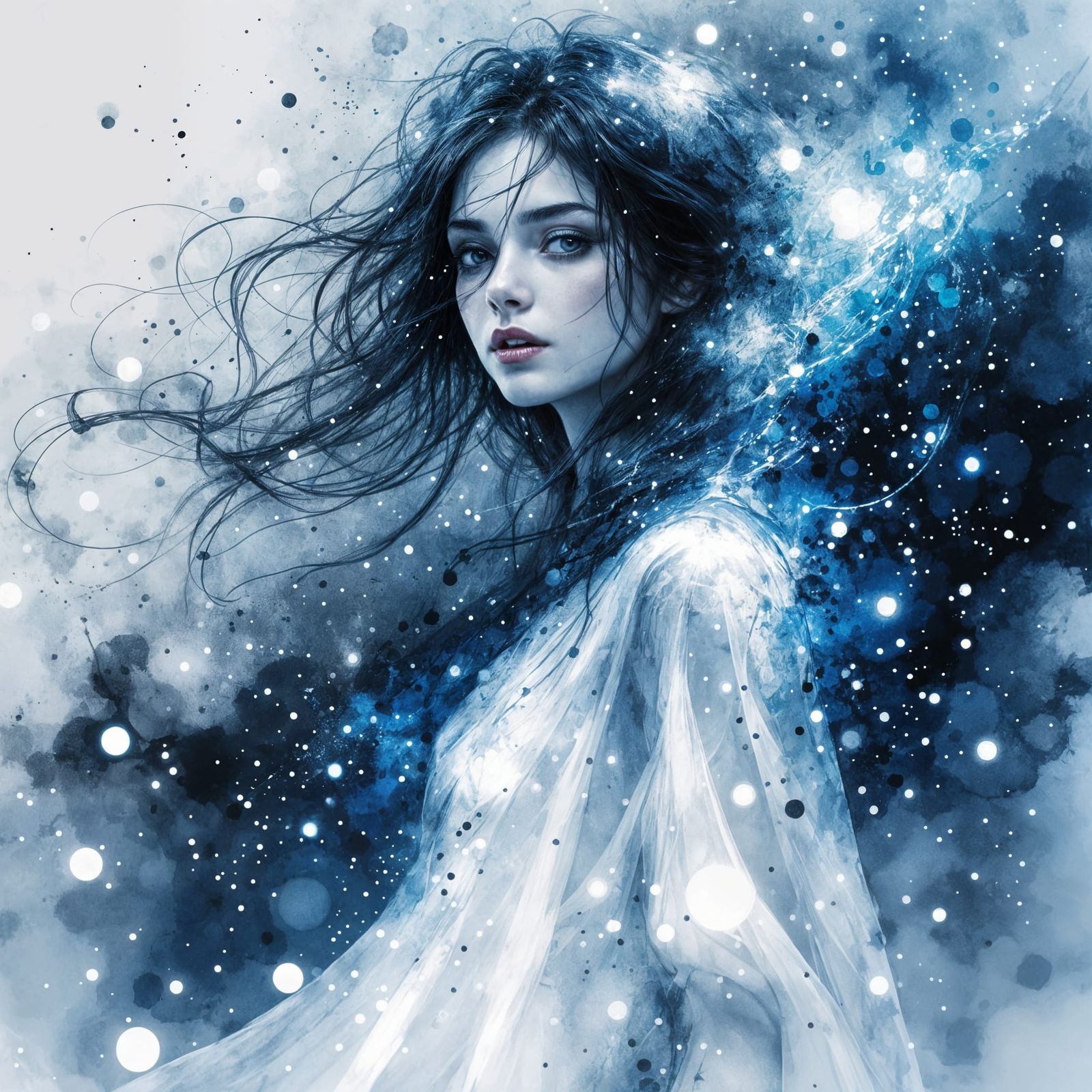 Ethereal Moon Goddess in Dappled Moonlight Robes