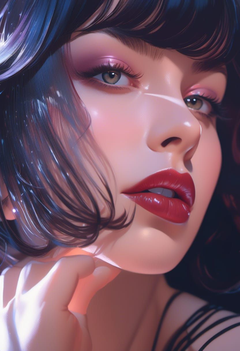 Noir Femme Fatale Portrait in Art Nouveau Style