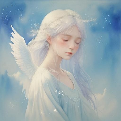 Melancholic Angel Weeping in Ethereal Watercolor