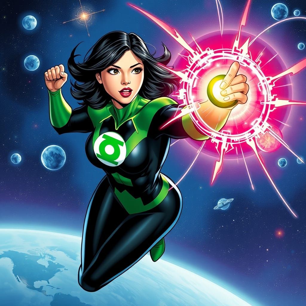 Asian Green Lantern Battles Cosmic Evil in Comic Book Style