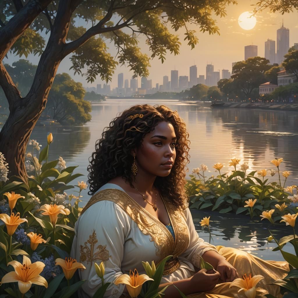 Woman by Nile River in Detailed Digital Painting
