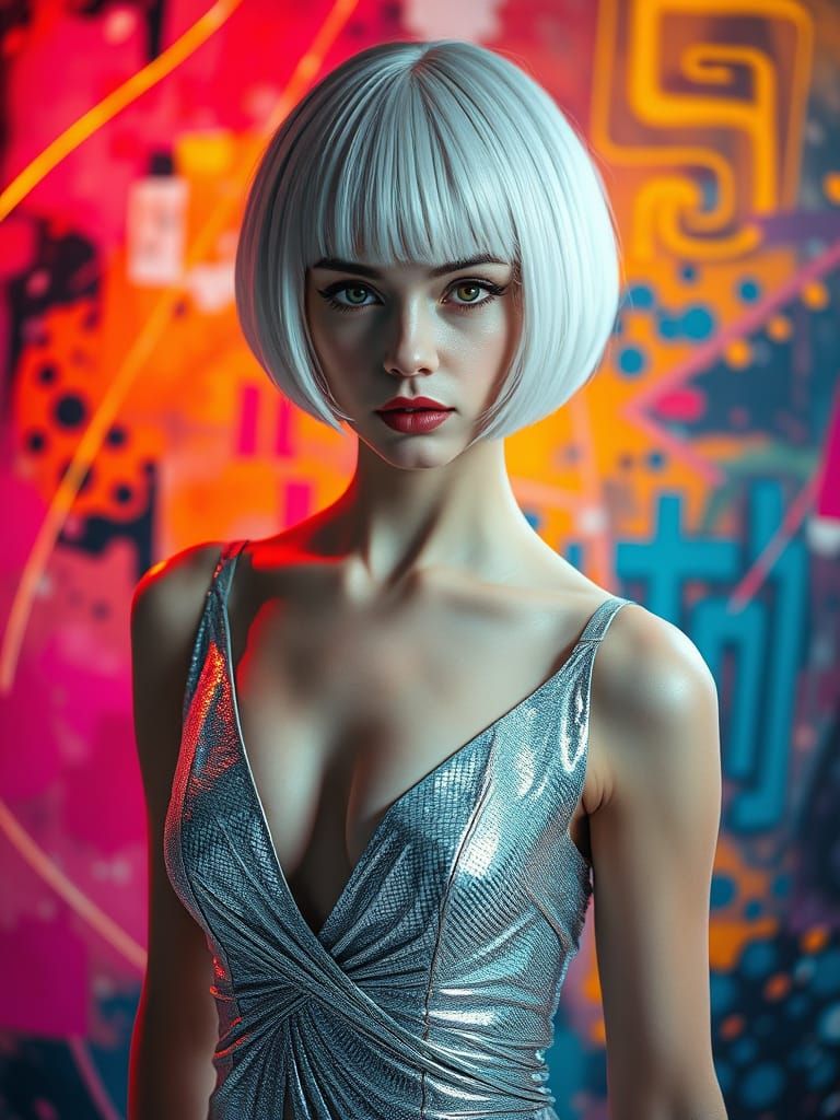 Futuristic Woman in Shimmering Gown, Digital Concept Art